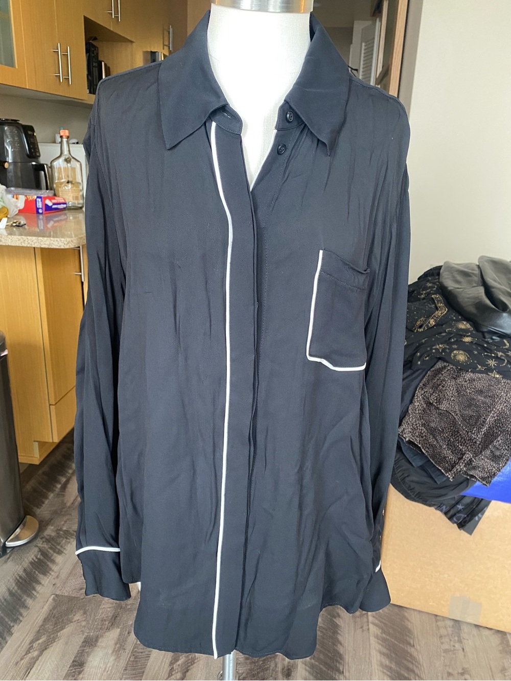 Reiss Button Down Blouse with White Piping
